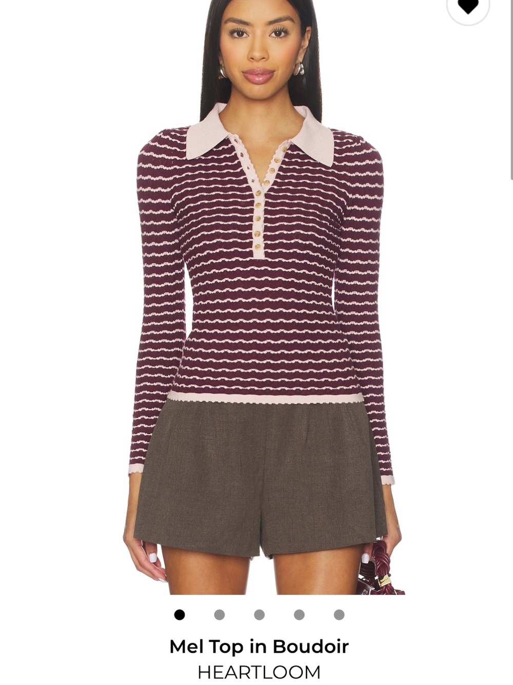 Heartloom Mel Long-Sleeve Polo Top in Boudoir and Light Pink (fits like S-M)